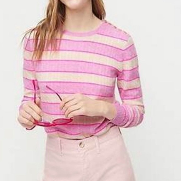 NEW J Crew Cable-knit cashmere crewneck sweater with shoulder buttons Medium - Picture 6 of 10